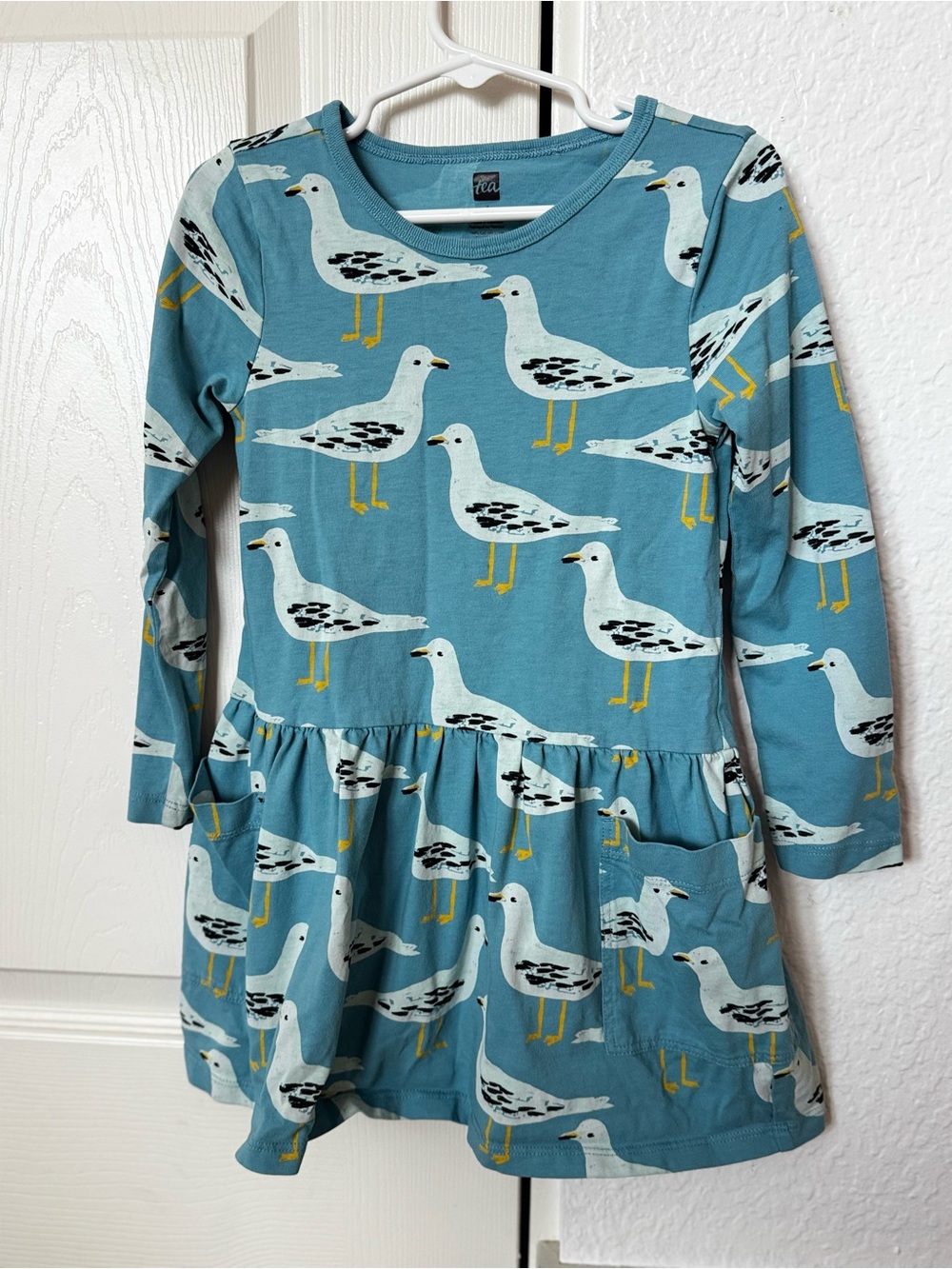 Tea Collection Teal Seagull Print Long Sleeve Dress 4T